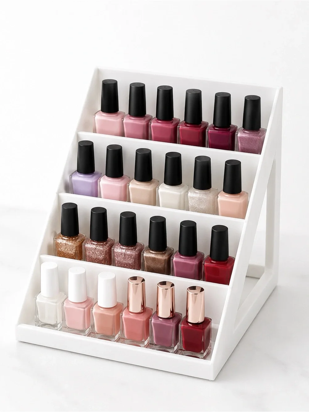 White Nail Polish Display Stand 4-Tier Organizer Rack | Holds Gel Polish Bottles